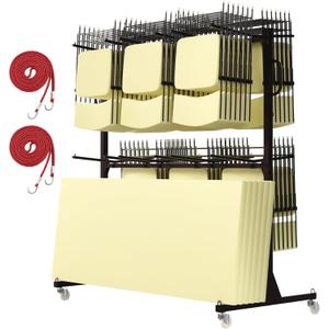 Folding Chair Rack, Folding Chair Cart Holds 84 Folding Chairs or 12 Table, of 800 LBS Capacity with 4 Swivel Wheels, Dust Cover and 2 Binding Ropes