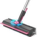 Floor Scrub Brush with Long Handle, 3 in 1 Multi-angle Swivel Right Angled Bristle Floor Scrubber Brush with Squeegee and Tweezer for Tile Wall Deck Bathroom Patio Garage Kitchen (Pink and Grey)