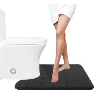 Yimobra Memory Foam Toilet Bath Mat U-Shaped, Soft and Comfortable, Super Water Absorption, Non-Slip, Thick, Machine Wash and Easier to Dry for Bathroom Commode Contour Rug, 24 X 20 Inches, Black