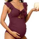 Charmo Ruffle Maternity Bathing Suits for Women Ribbed Tie Knot Maternity Swimsuit Cutout Ruched Pregnancy Swimwear (M, Red)