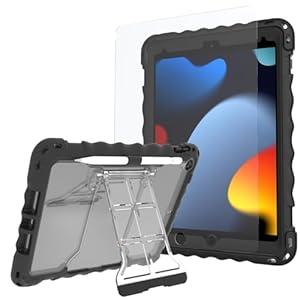 Case for iPad 9th/8th/7th Generation, iPad 10.2inch Case (2021/2020/2019), Shockproof with Screen Protector, Pencil Holder & Shoulder Strap,Handle Stand, Apple iPad 10.2 Inch (Black)
