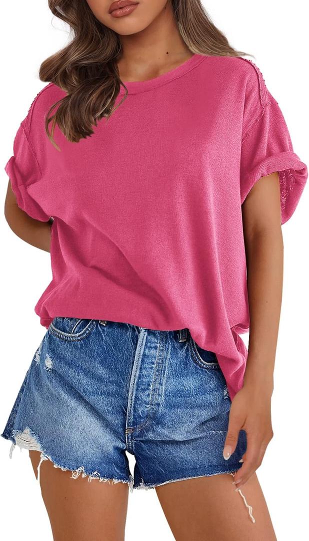 SENSERISE Womens Oversized T Shirts Crewneck Short Sleeve Summer Athletic BF Tees Shirt Loose Fit Y2K Tops (Medium)
