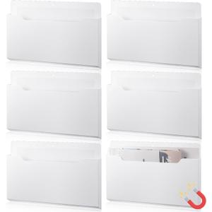 Fuutreo 6 Pcs Magnetic Wall File Organizer Magnetic Wall File Holder Refrigerator Magazine Holder for Mail Letters Paper(White,Horizontal-large)