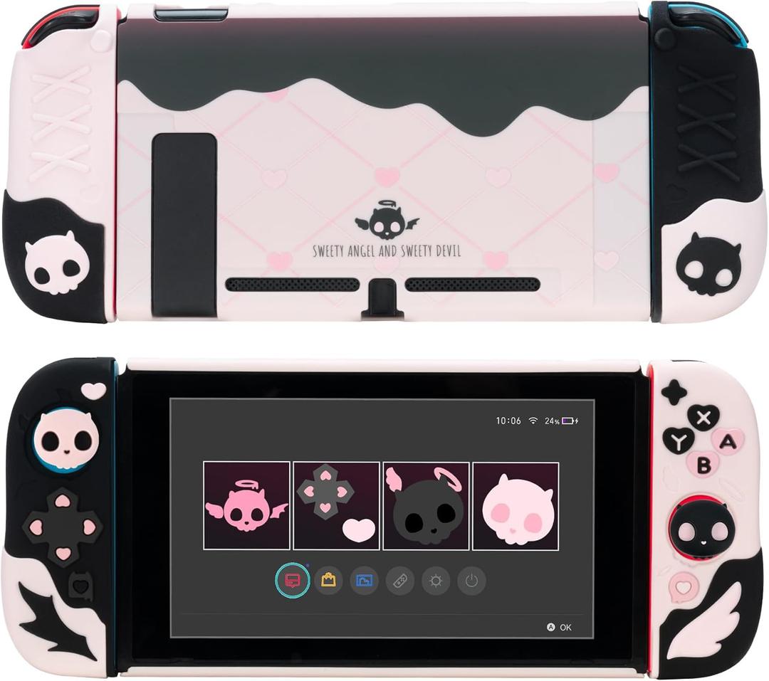 GeekShare Protective Case for Switch 2017 Anti-Scratch Slim Silicone Cover Shell with 2 Thumb Grip Caps - Sweetheart Skull