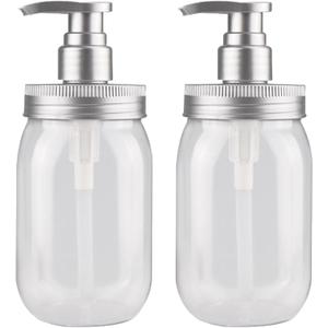 Qeuly 16oz Soap Dispenser, 2 Pack Plastic Pump Bottle Dispenser, Refillable Wide Mouth Jar Style Bathroom/Kitchen Containers for Shampoo, Conditioner, Body Wash, Lotion, Hand Soap & Dish Soap