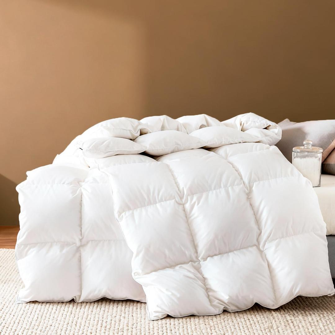 Globon Queen Size Down Comforter,All Season Hotel Luxury Down Duvet Insert with 100% Cotton Shell & 8 Corner Tabs, 106x90 Inches, White