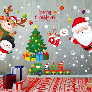 Merry Christmas Wall Decals Stickers Removable, Santa Claus Reindeer Xmas Christmas Vinyl DIY Wall Decal, Christmas Snowflake Window Clings Decals Sticker for Wall Office Kid Room Decorations