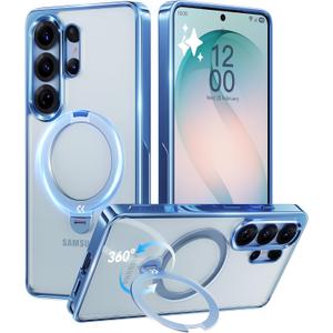 Sky Blue Glossy for Samsung Galaxy S26 Ultra Case [360° Spin Magnetic Stand][Fit for MagSafe][18FT Military-Grade Protection] Slim Durable Hand-Polished Frame Galaxy S26 Ultra Case 6.9", Blue 