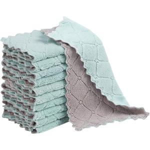 10 Pack Kitchen Dish Cloths Dish Towels,Super Absorbent Coral Fleece Cloth,Premium Dishcloths,Nonstick Oil Washable Fast Drying Dish Rags,Reusable Cloth forTable Chair Dish Glass (10pcs Green Gray)