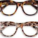 Areyeth 2 Pairs Oversized Retro Reading Glasses for Women, Oprah Style Large Blue Light Blocking Readers(1.50X) (Yellow Tortoise+gray Tortoise)