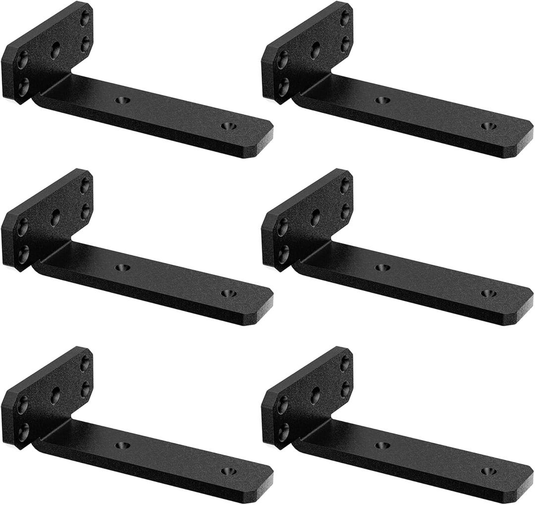6 Pack - 6 inch Black Hidden L Shelf Bracket (1/5 Inch Thicked) Iron Shelf Brackets, Metal Shelf Bracket, 160 lb. Load Capacity , DIY Shelving Hidden 90 Degree Right Angle Bracket Design