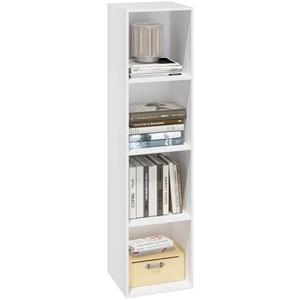 VAFHYLLIS 4 Cube Storage Organizer with Closed Back Panel- Wooden 4-Tier Open Bookshelf, 11 Inch Cube Storage Organizer, Tall Vertical Display Shelf for Living Room, Bedroom, Office (White, 4-Cube)