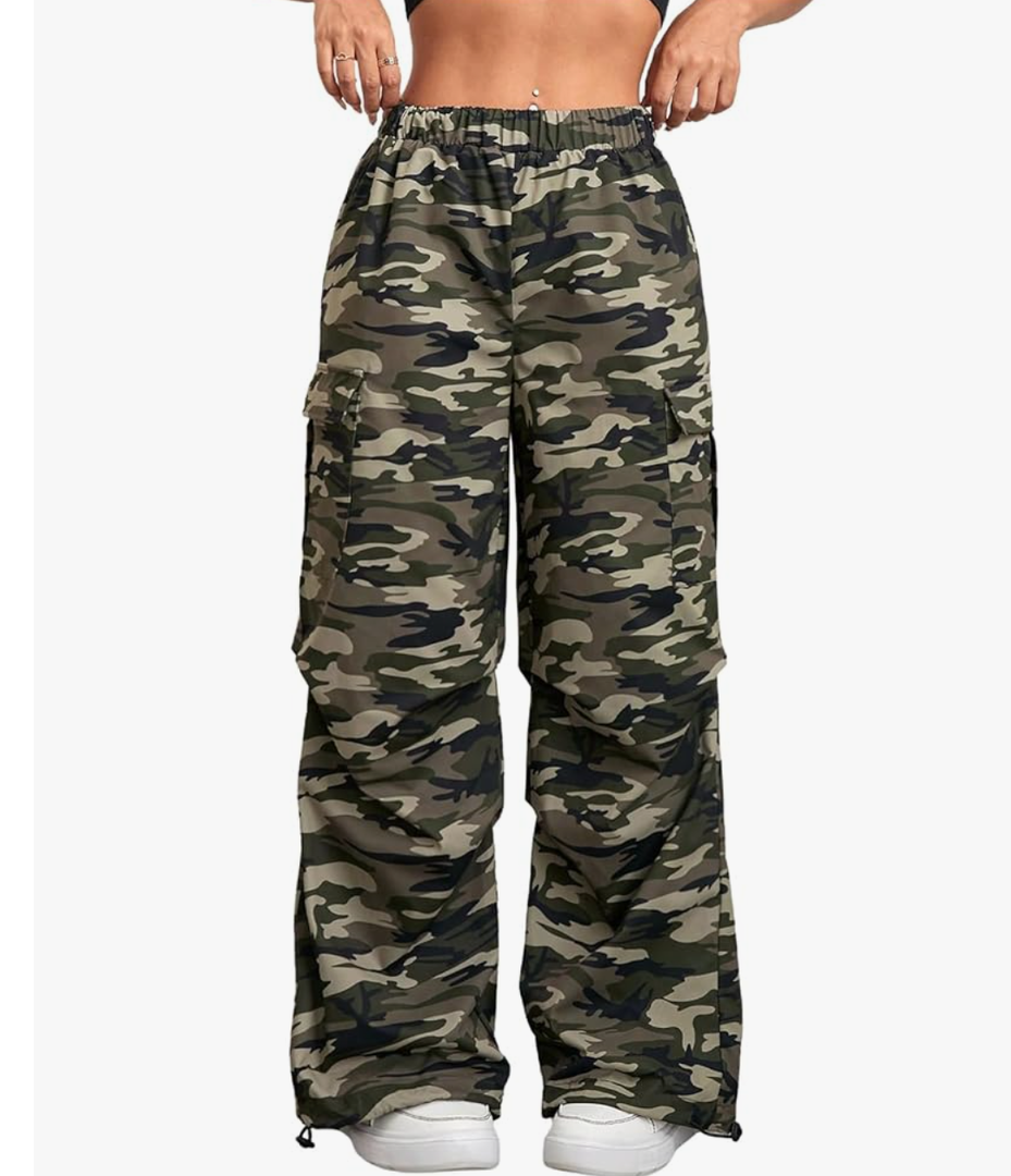 Floerns Girl's Camo Print Straight Leg Y2k Pants Elastic Waist Gym Track Pants S Size