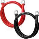 4AWG 2FT Battery Cables Set, (1 Positive & 1 Negtive) with 3/8" M10 Lug Terminals, Power Cord Inverter Jumper Cables, Battery Cable for Car, Truck, Solar, Marine, Lawn Mower, RV.