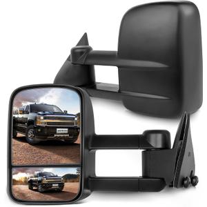 SCITOO Tow Mirrors Compatible with 1988-1998 for Chevy for GMC C/K 1500 2500 3500 1992-2000 for Chevy Tahoe for GMC Yukon Pickup Manual Adjusted No Heated No Turn Signal Black Housing Towing Mirrors
