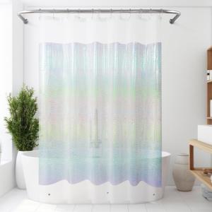 Mrs Awesome Holographic Shower Curtain Liner with 3 Magnets for Bathroom, Waterproof Clear Water Cube Plastic Iridescent Shower Curtain Sparkly, Glitter PEVA Liner 72 x 72 inches