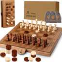 15" Magnetic Chess Set & Checkers Set 2 in 1Rinten Leather Portable Travel Chess Board Game Sets with Velvet Bag Packaging Beginner Large Chess Set for Kids and Adults