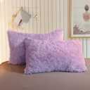 XeGe Faux Fur Throw Pillow Cases, Plush Shaggy Soft Pillow Covers, Fluffy Velvet Decorative Pillowcases Light Purple, Furry Fuzzy Pillow Shams Lavender Zipper Closure, Set of 2(Standard, Orchid Tint)