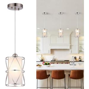 Pendant Light with Frosted Glass, Modern Pendant Lights Kitchen Island, Brushed Nickel Pendant Light Fixtures, Cylindrical Pendant Lighting for Kitchen Island, Dining Room, Foyer