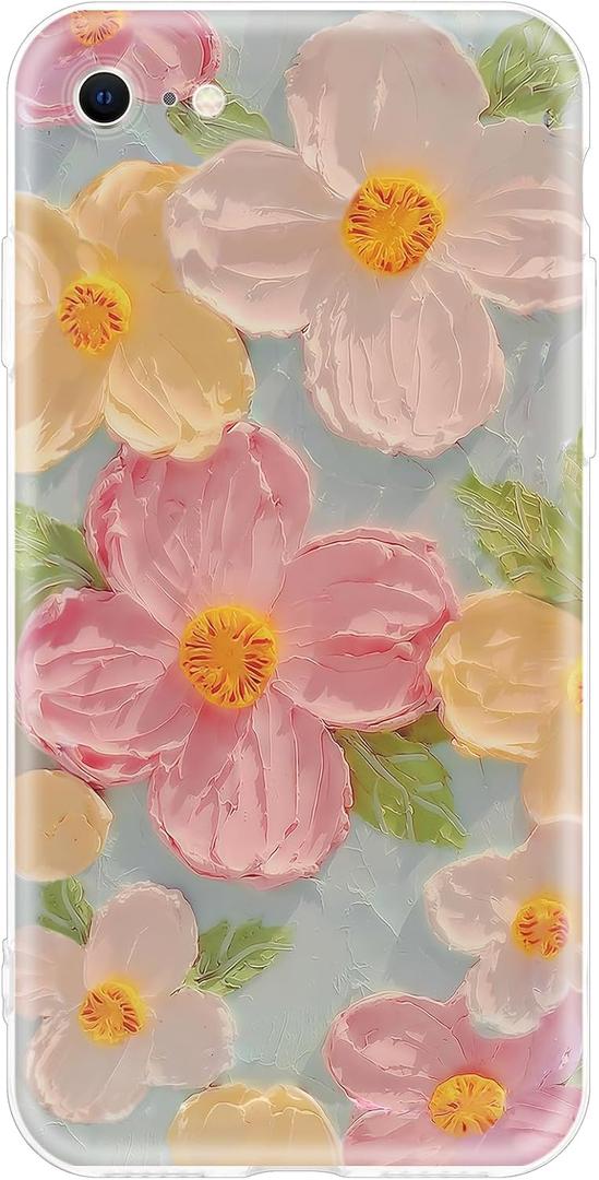 Cute Case for iPhone 7/8, Colorful Retro Oil Painting Printed Flowers iPhone SE 2020/2022 Case, Aesthetic Floral Pattern Soft TPU Shockproof Protective Cover for Girls Women