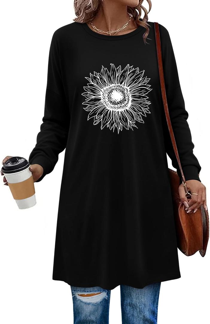 KISSMODA Women's Long Sleeve Tunic Tops Fall for Leggings Casual Long Tunics with Pockets T Shirts Loose S-3XL (XL)