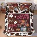 WeCozy Full Size Comforter Set with 2 Pillowcases, Cow Print Flower Green Soft 3 Pcs Bedding for Kids and Adults, Cute Happy Highland Comforter Set for Bedroom Bed Decor