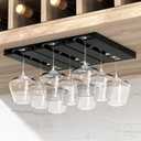 Wine Glass Holder Under Shelf, 2 Pack Wine Glass Rack - Punch-free Under Cabinet Stemware Glasses Storage Hanger, Plastic Organizer for Bar, Self-adhesive (Classic Black)