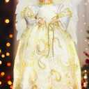 2026 Angel Tree Topper with Lights, Vintage Angel Christmas Tree Topper Lighted Battery Operated with Plump Wings for Christmas Indoor Decoration Gold & White, 12.6”