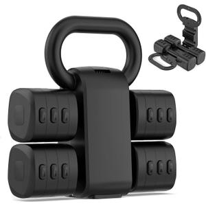 2-in-1 Adjustable Dumbbell Set, Upgraded 4 Levels Hand Weights for Women Men, Each 2.2/3.3/4.4/5.5lb, Convertible Weights Dumbbells and Kettlebell Set for Home Gym Exercise & Fitness (Black)