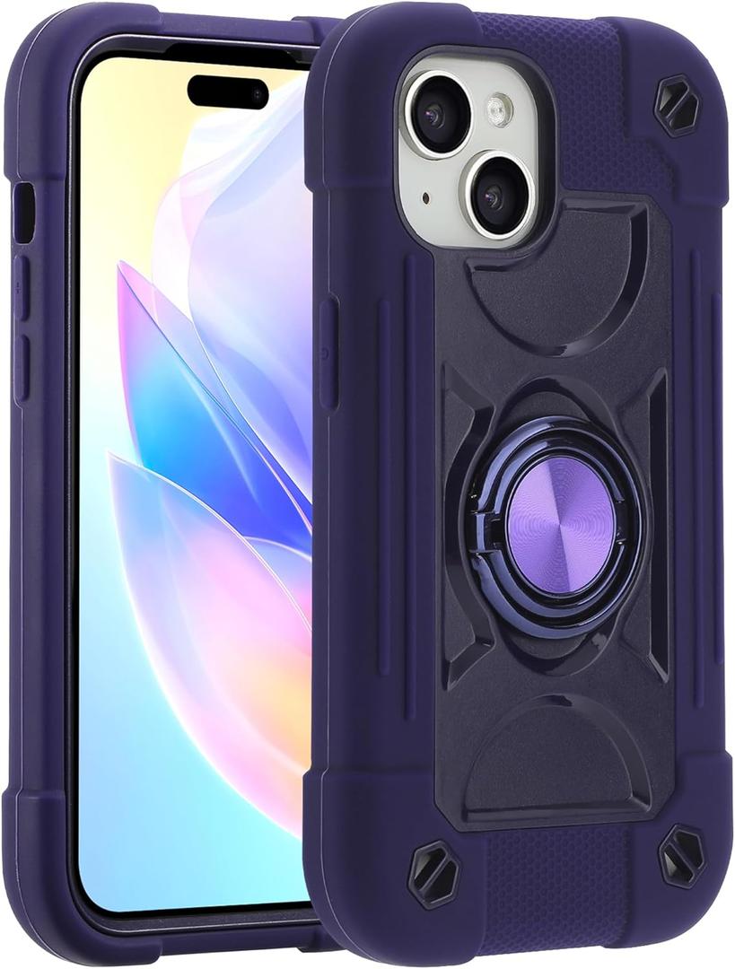 MARKILL Compatible with iPhone 15 Case 6.1 Inch with Built-in Kickstand, [Full Body Rugged Military Grade] Drop Protection Heavy Duty Case 3 in 1 Protective Durable Cover for iPhone 15