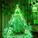 2 Pack 100 LED St Patricks Day Lights, 17.4Ft Battery Operated Green String Lights with 8 Modes & Timer Waterproof Indoor Outdoor for Patio Garden Party Irish St Patricks Day Decorations