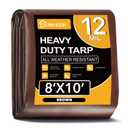 Sunvigor Tarp Waterproof 18x24Ft, Extra Thick 12 Mil Heavy Duty Tarp Cover, Tear & Fade Resistant, Outdoor Tarps with Brass Grommets and Reinforced Edges for Roof, Camping, Patio, Boat (Brown)