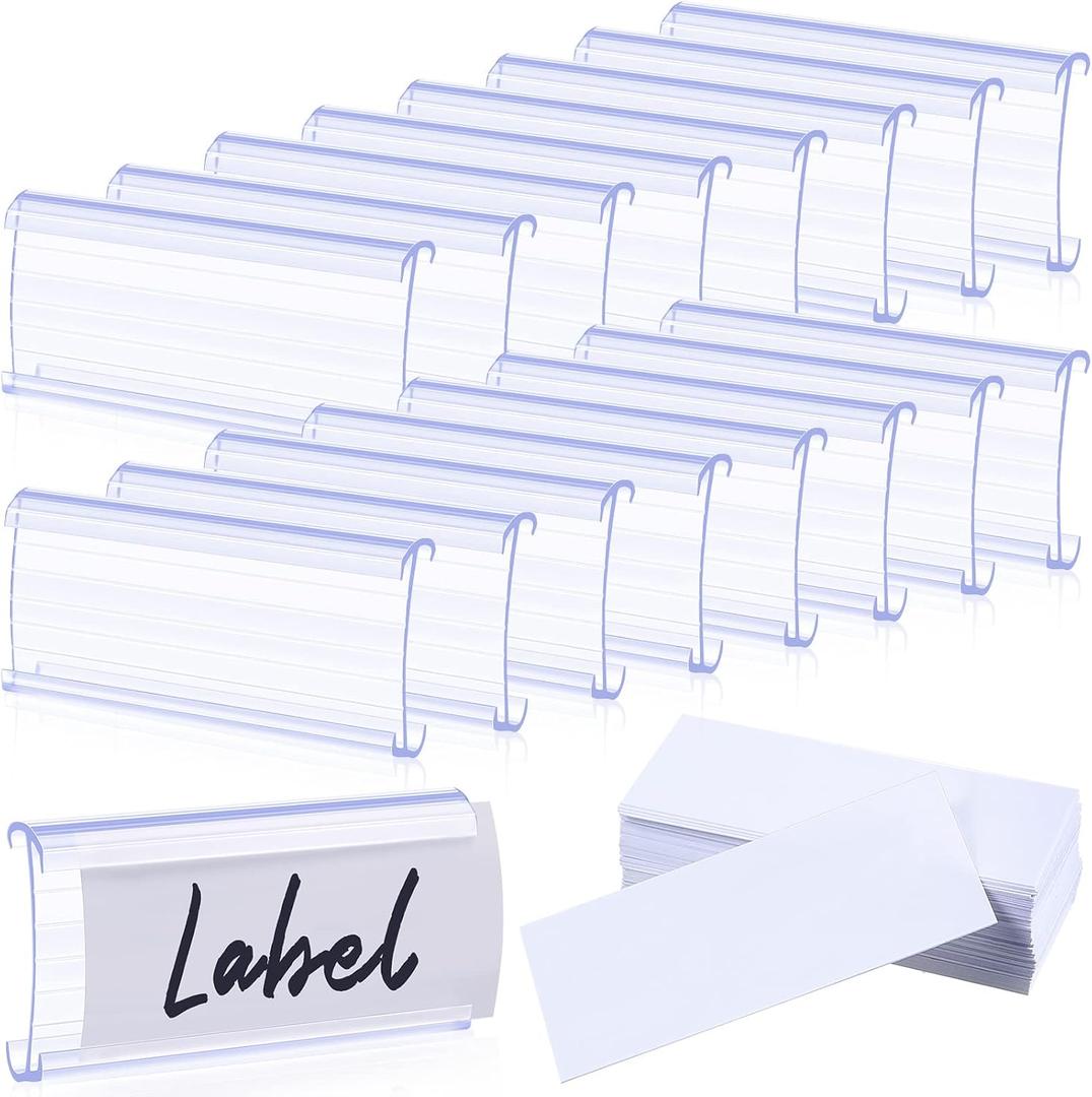 Yulejo 100 Pieces Wire Shelf Label Holders Wire Label Holder Plastic Shelf Tags for Shelving Clips with Paper Inserts, Compatible with 1-1/4 Inch Shelves