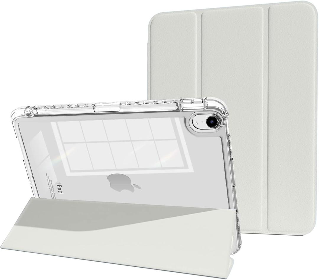 for iPad Air 11inch 2025/2024 M3/2,iPad Air 5th Generation case 2022 with Pencil Holder, 2020 Air 4th Generation case, Slim Smart Cover with Clear Shell for iPad Air 5 Case 10.9 Inch (Transparent White)