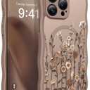 GVIEWIN for iPhone 17 Pro Case Compatible with MagSafe [Curly Wave Edge][Full Camera Protection] Floral Translucent Shockproof Magnetic Women Phone Case for iPhone 17 Pro 6.3'', Floratopia/Brown