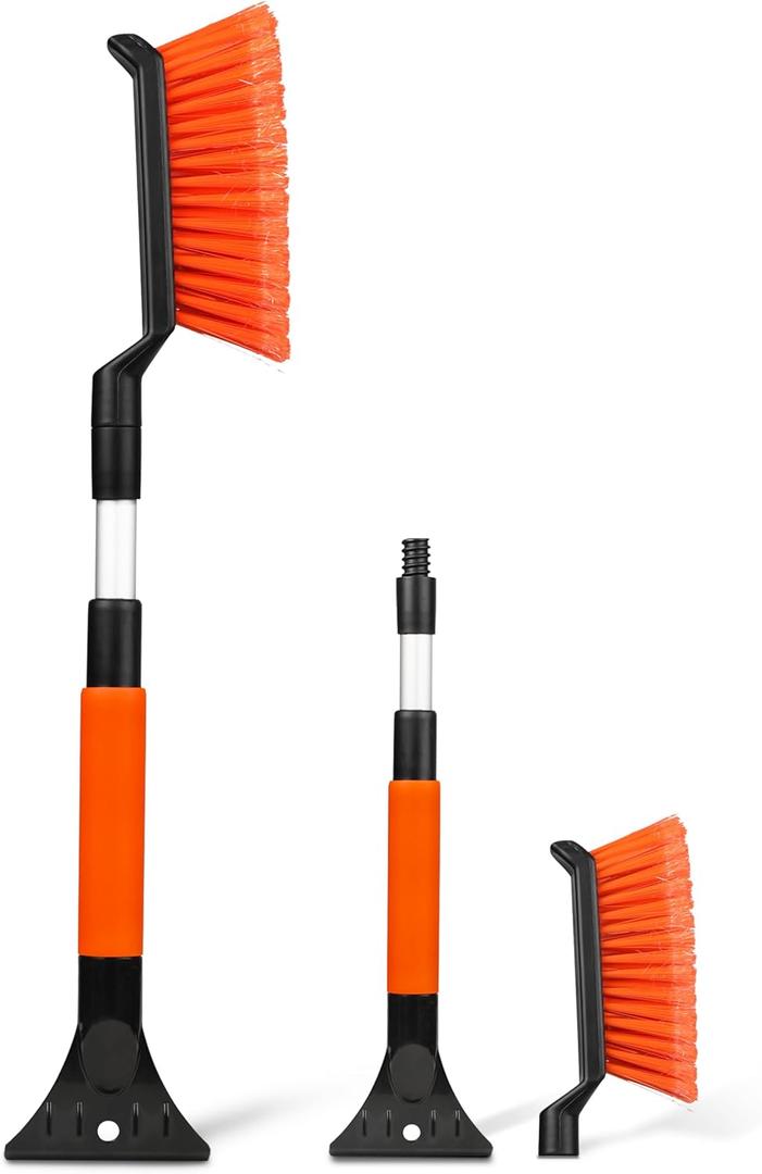 Autovir Extendable Snow Brush & Ice Scraper for Car Windshield | 26" Car Snow Brush with Ice Scraper | Extendable Snow Remover for Cars & SUVs | Snow Scraper for Car Windshield and Windows (Mini Brush-orange)