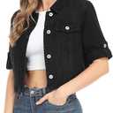 MISS MOLY Women's Cropped Denim Jackets Summer Short Sleeve Classic Casual Jean Jackets (XX-Large, Black)