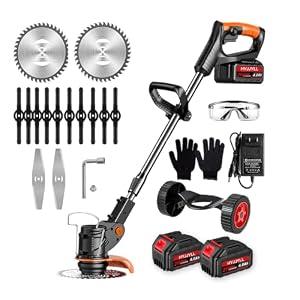 Cordless Weed Wacker with Wheels, Electric Weed Eater Battery Powered