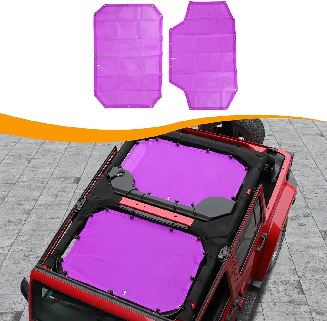 Hoolcar Front & Rear Sun Shade Mesh for Jeep Wrangler JK Unlimited (2007-2017) 4 Doors - American Flag Sunshade Screen JKU Top Cover UV Blocker, Purple