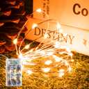 3 x Orange Fairy Lights Battery Operated (Included), 8 Modes & Auto timer, 16FT 50Led Mini Twinkle Silver Wire Firefly Starry lights, Waterproof Battery Operated Lights for Party Bedroom Christmas