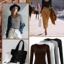 Ficerd 4 Pack Women's Scoop Neck Tops Long Sleeve Slim Fit T-Shirts Stretchy Tight Casual Plain Layering Shirts Tees (M)