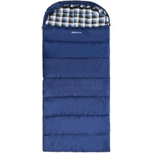 REDCAMP Flannel Sleeping Bag for Adults, Comfortable Cotton Envelope Sleeping Bags for Camping, Backpacking, Hiking, with Detachable Hood&Compression Sack, Blue/Red/Grey/Black