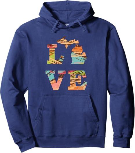 Love State of Michigan Hoodie Pullover Hoodie (2XL, Blue)