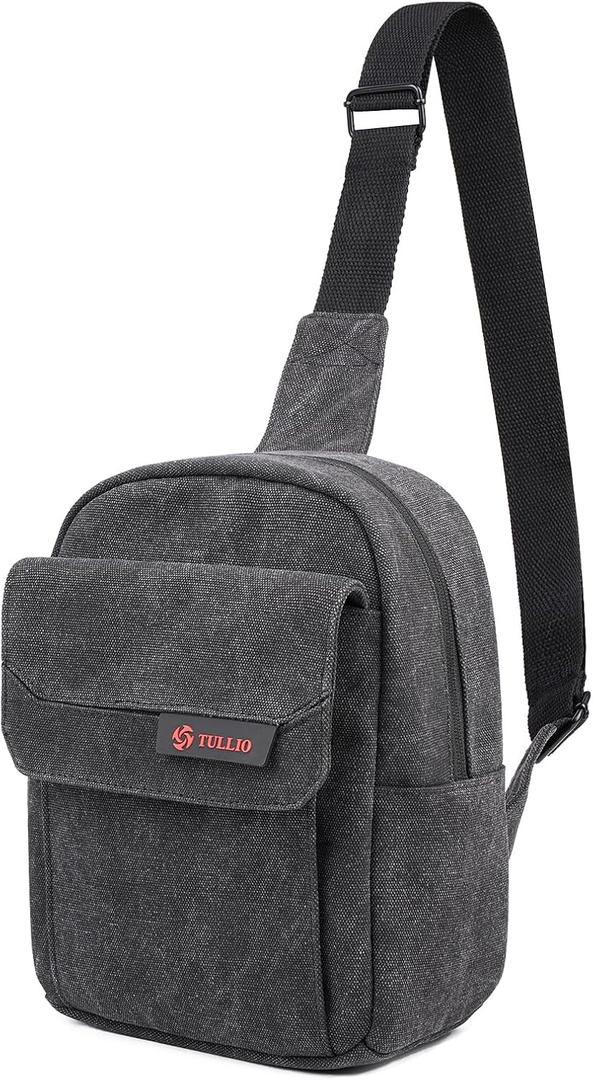 TULLIO Camera Bag Small Canvas Crossbody Purse Waterproof Dslr Camera Bag Case for Photographer (Black Gray)