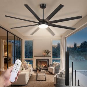 Fanbulous 72 Inch Large Ceiling Fans with Lights, Black Ceiling Fan with Remote Control, Dimmable, 3CCT, Quiet, Modern Ceiling fan For Living Room, Bedroom, Kitchen, Patio, Outdoor
