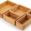 Lawei Set of 5 Bamboo Drawer Organizer Boxes, Desk Storage Box Kit, Drawer Storage Containers Tray Bins for Office, Kitchen, Bedroom, Children Room, Craft, Sewing