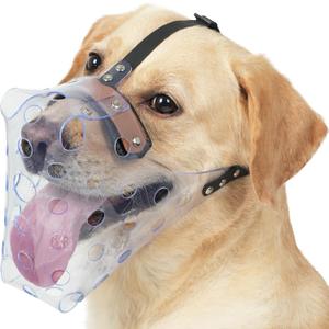 Mayerzon Dog Muzzle, Basket Muzzle for Large Medium Small Dogs, Humane Breathable Cage Mouth Guard to Prevent Biting Chewing Eating for Grooming Training Walking Vet Visits (L, Clear)