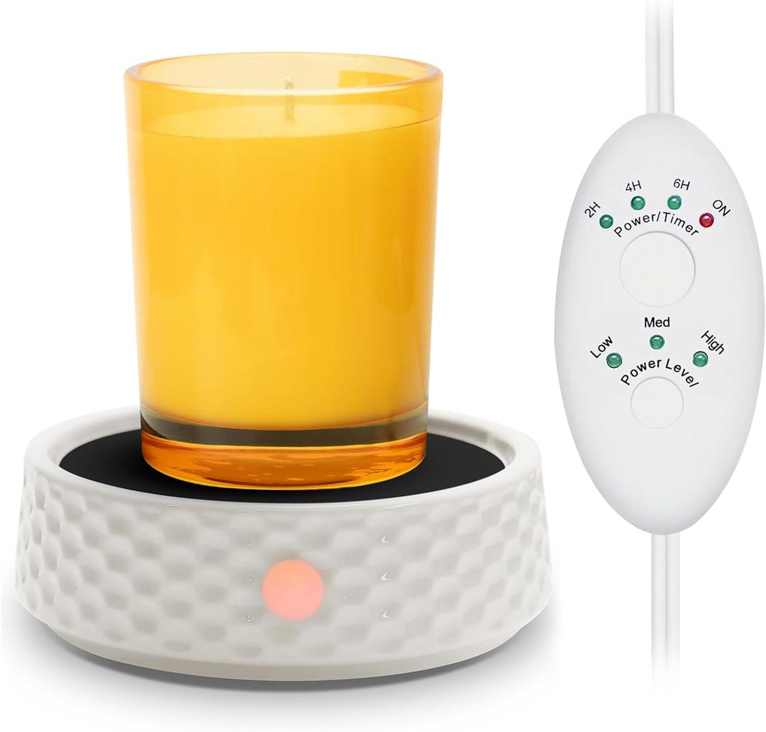 Electric Large Candle Warmer Plate - Ceramic Candle Wax Warmers Timer Adjust Fragrance Intensity Auto Shut Off for Home Office, Aromatherapy Fragrance and Heating Beverage, Milk, Tea, Hot Chocolate