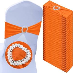 50 Pcs Spandex Chair Sashes with Heart Shaped Buckle Slider Stretch Chair Cover Band Universal Elastic Chair Ties for Wedding Banquet Event Party Decoration(Orange)