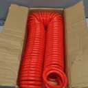 Heavy Duty Polyurethane Recoil Air Hose 1/4 in x 50 ft, Lightweight, Flexible Compressor Hose with Universal Quick Coupler, I/M Plug and Bend Restrictors, Red